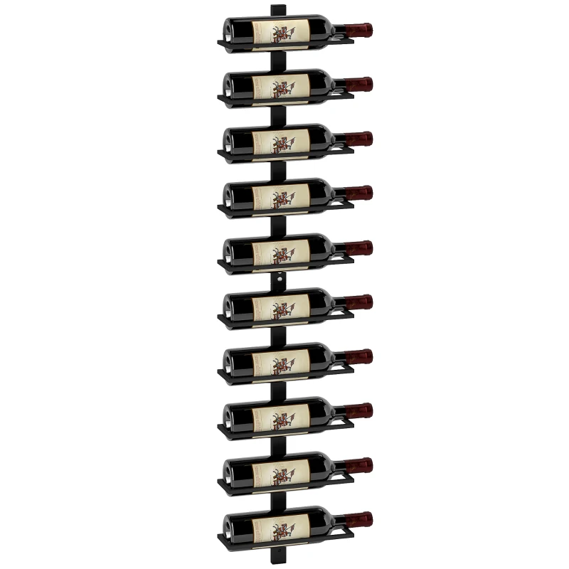 HOMCOM Weinregal, Wandregal für 10 Flaschen Wein, 10 Ebenen, Metall, für Küche, Wohnzimmer, Hausbar, Schwarz(m-10)