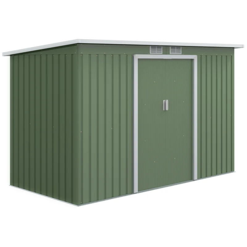 Outsunny Abri de Jardin 3,6 m² Remise à Outils avec kit de fondation en Acier galvanisé avec Portes coulissantes Vert clair(m-11)