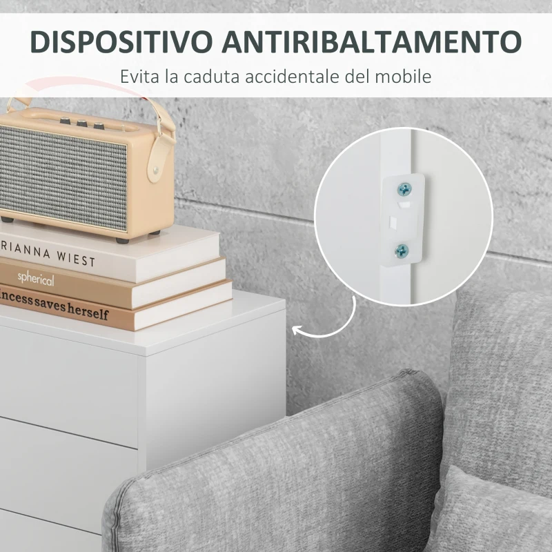HOMCOM Credenza Moderna con 2 Armadietti e 2 Cassetti con Apertura a Pressione, 79x36x74cm, Bianco Lucido
