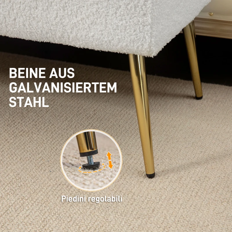 HOMCOM Polsterbank, Knopfheftung, Lammwoll-Optik, vergoldete Beine, bis 120kg, 112x41x46cm, Creme