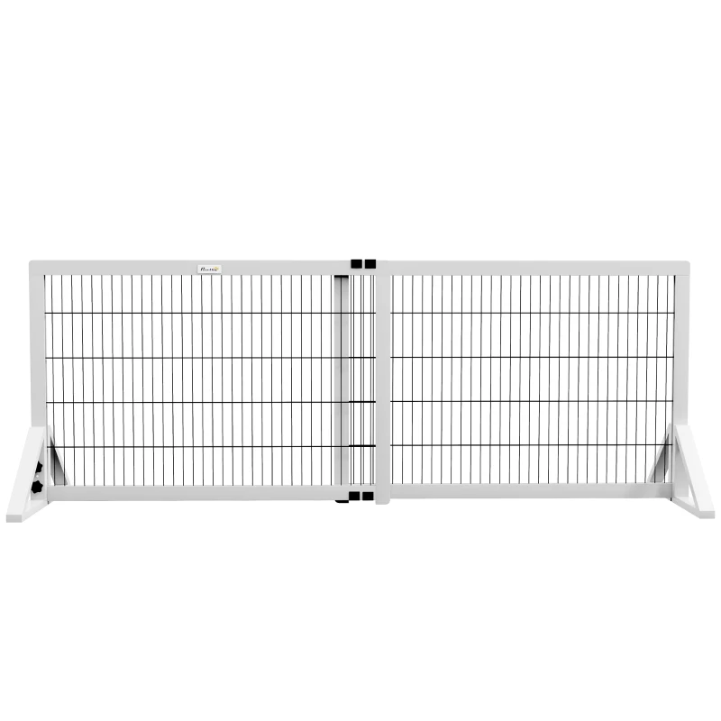 PawHut Barrière de sécurité pour chien barrière de protection à 2 panneaux largeur réglable 101-181 cm en bois acier blanc