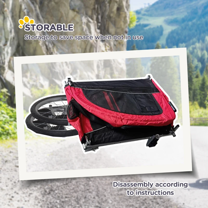 HOMCOM 2-in-1 Pet Bike Jogger Trailer with Swivel Front Wheel, Reflectors, and Hitch Bar Included in Red Black