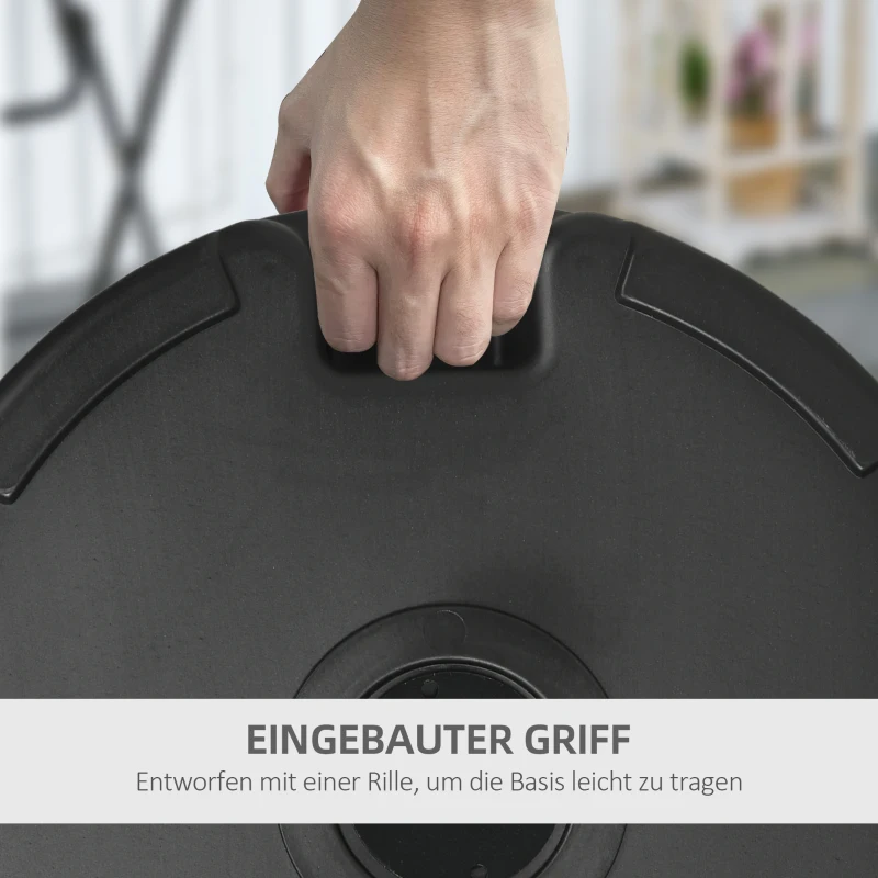 Outsunny Parasolbasis, Parasolvoet van Kunststof en Metaal, Vulbaar met Water en Zand, Ø56 x 30,5H cm, Zwart