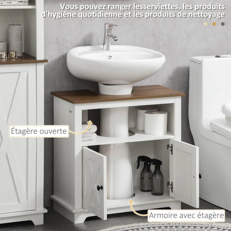 kleankin Meuble sous lavabo salle de bain meuble sous vasque - niche et placard à portes doubles, 60 x 30 x 60 cm, blanc