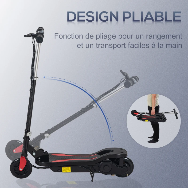 HOMCOM Trottinette électrique pliante pour enfant de 7+ans, 120W Vitesse max 12km/h, 75x36x82-93 cm Noir