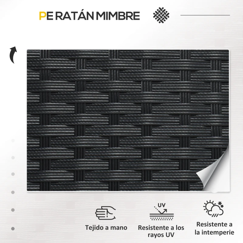 Outsunny Conjunto de Jardín de Ratán Sintético con 2 Sillones 1 Sofá Doble 1 Mesa de Centro con Encimera de Vidrio Negro y Crema