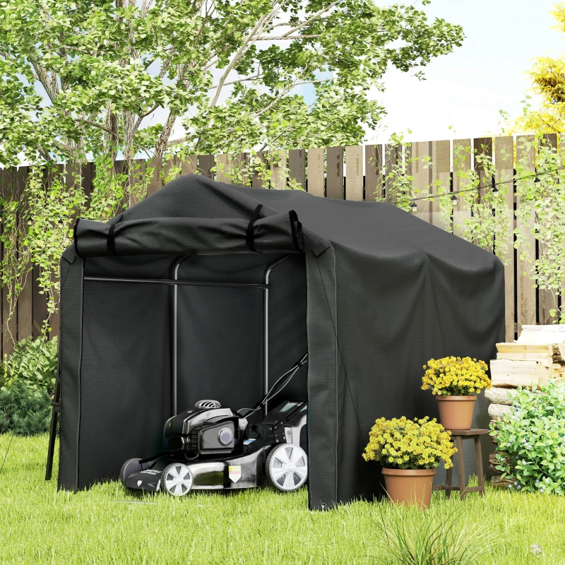 Outsunny 2.2 x 1.6 m Garden Storage Tent, Waterproof Anti-UV Bike Tent with Roll-up Zipper Door, Galvanised Outdoor Storage Shelter Carport for Bike, Motorbike, Garden Tools, Black