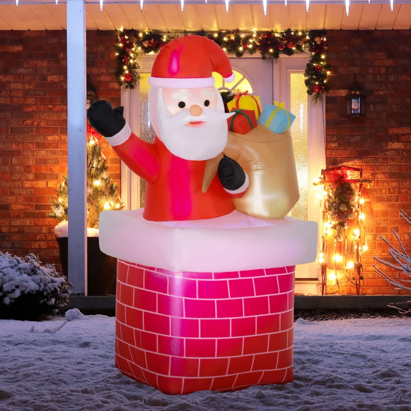 Outsunny Père Noël gonflable décoration de Noël extérieur avec lumières LED sac de cadeau et la cheminée 130 x 82 x 195 cm rouge