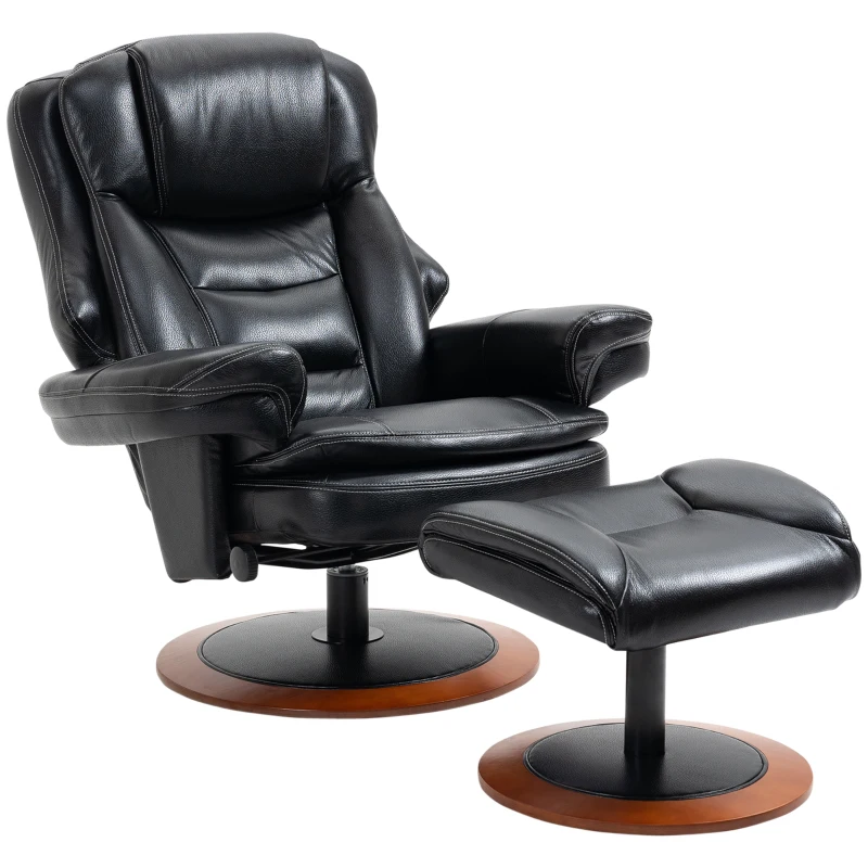 HOMCOM Relaxsessel mit Ottomane, Liegesessel, 360° drehbar, verstellbare Rückenlehen, Schwarz + Braun