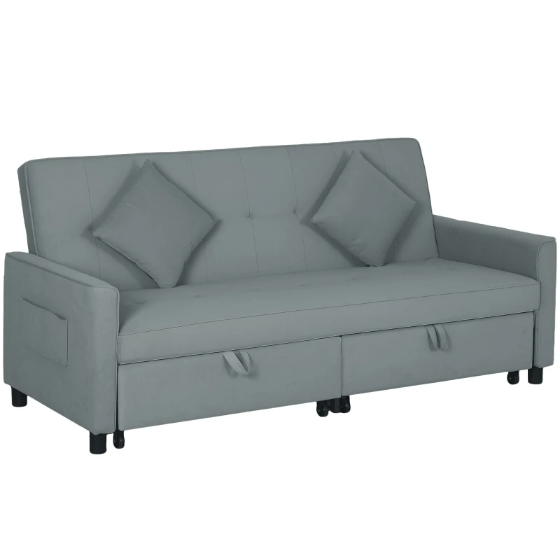 HOMCOM Canapé convertible 3 places canapé-lit clic-clac réversible avec dossier réglable et coussins, 196 x 90 x 89 cm, gris(m-10)