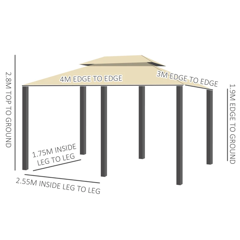 Outsunny 4x3m Gazebo with Curtains, Double Roof Outdoor Shelter for Garden, Solid Steel Frame, Perfect for Lawn & Deck, Beige