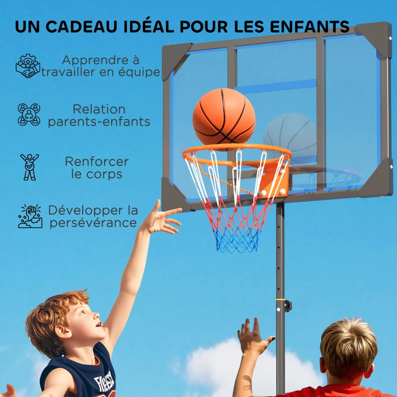 AIYAPLAY Panier de basket pour enfants, hauteur réglable de 210-260 cm extérieur et intérieur avec roues, base de lestage, bleu