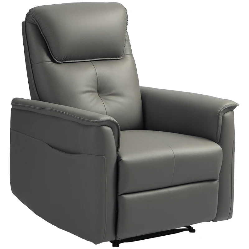 HOMCOM Fauteuil inclinable avec siège à ressorts ensachés et repose-pieds réglable, poches latérales, pour salon, chambre à coucher, Gris clair