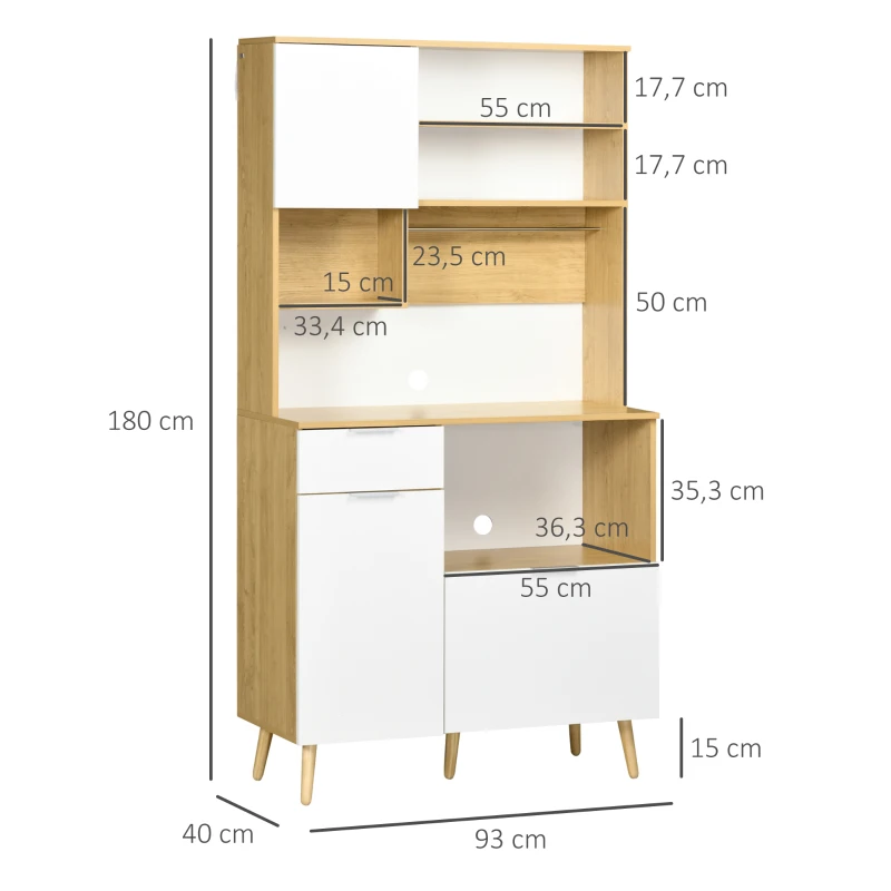HOMCOM Alacena de Cocina Mueble Auxiliar de Cocina con 3 Puertas Cajón Estante Ajustable y Toallero 93x40x180 cm Natural(m-3)