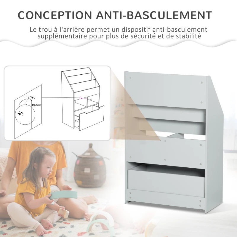 HOMCOM Bibliothèque étagère Multi-Rangement 3 étagères 2 niches Grand tiroir en bois Gris