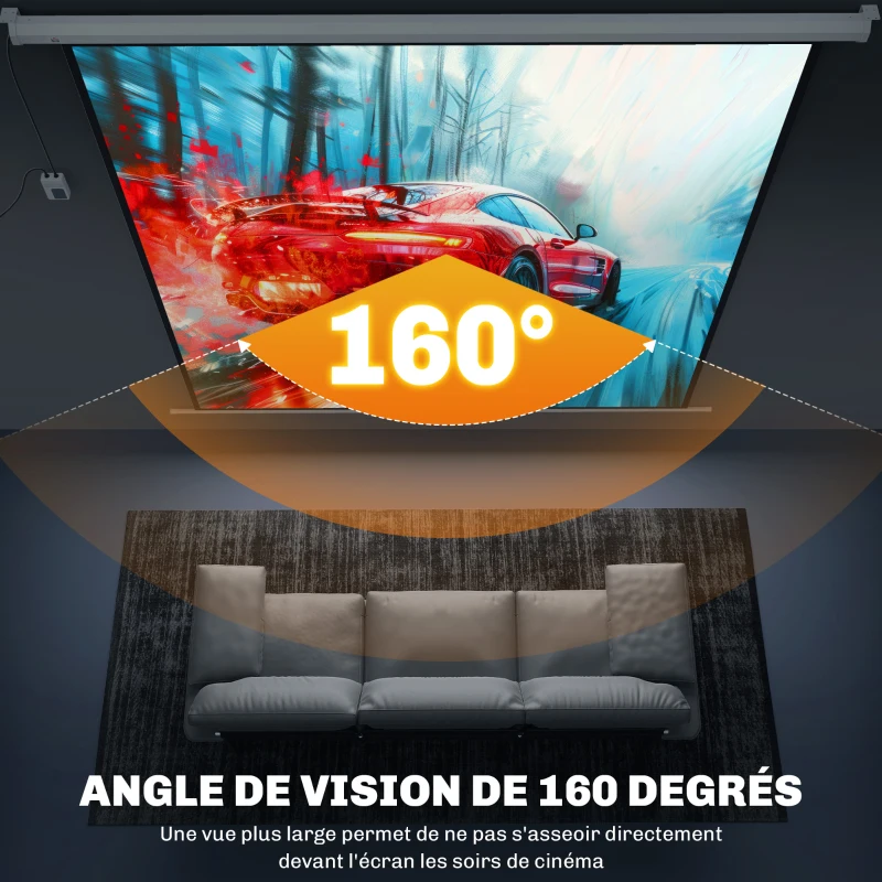 HOMCOM Écran de projection motorisé 120 Pouces, 4K HD électrique, montage mural ou plafond, panneau de commande et télécommande