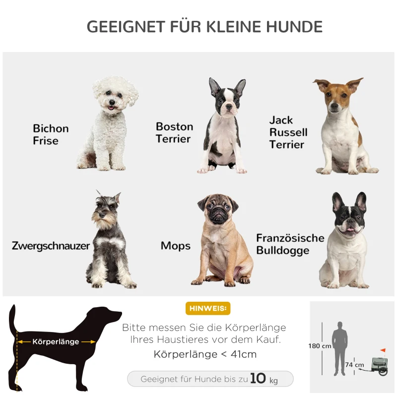 PawHut Hundeanhänger Fahrradanhänger Tieranhänger, 1 Wimpel, für Hunde bis zu 10 kg, Grün + Schwarz(m-5)