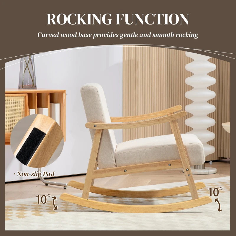 HOMCOM Rocking Chair with Padded Seat Rocker Rocking Chair with Wooden Legs - dim. 66W x 92D x 78H cm, beige