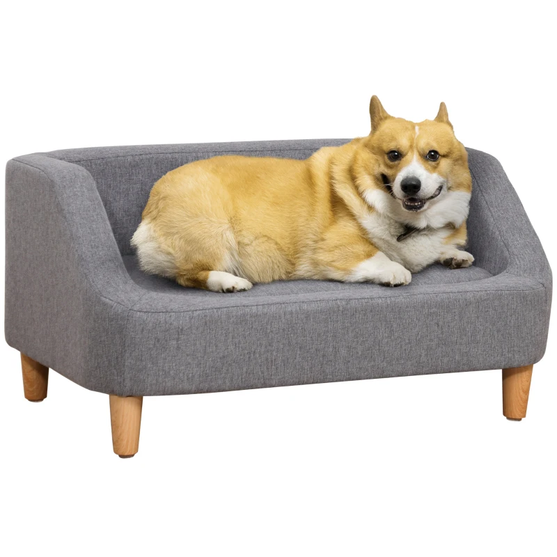PawHut Hundesofa Katzensofa Haustier Sofastil skandinavisch Holzfüße Stoffbezug abnehmbar 75 x 55 x 39 cm - Grau