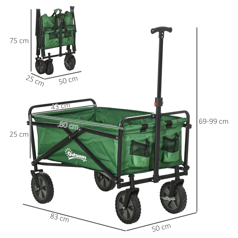 Outsunny Chariot à roulettes pliable chariot de transport à roulettes charge 40 kg poignée ajustable 83 x 50 x 99 cm vert foncé