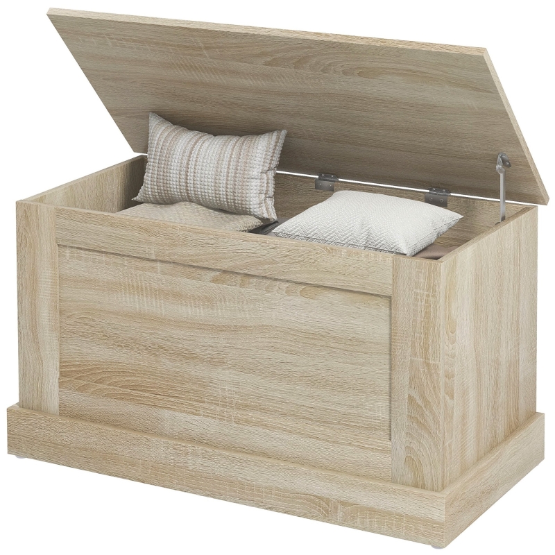 HOMCOM Aufbewahrungsbox, Spielzeugkiste, mit Sicherheitsscharnier, für Wohnzimmer, aus Holz, 80 x 40 x 45 cm, Naturholz