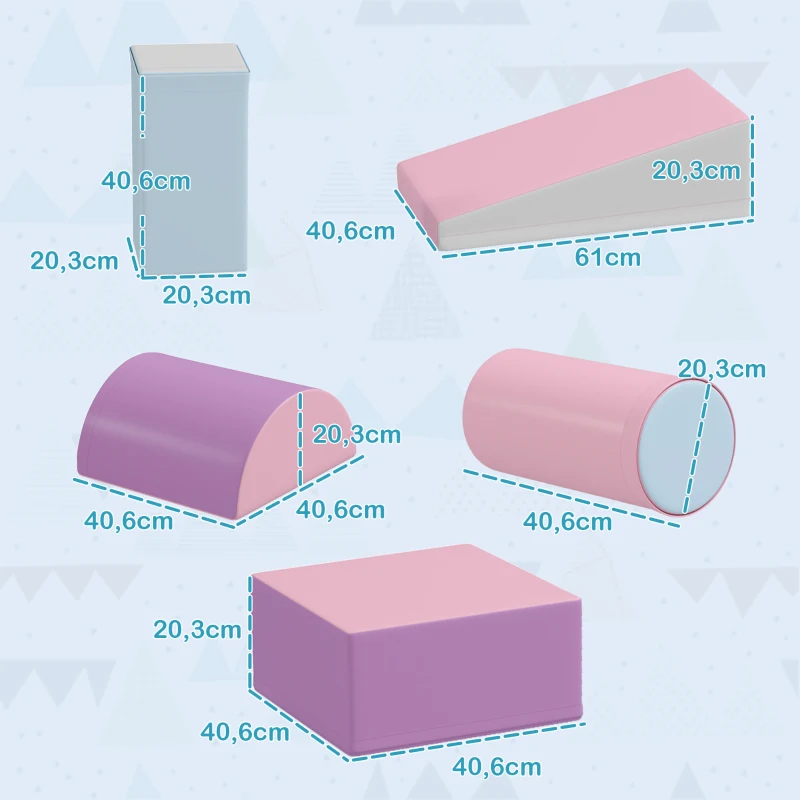 HOMCOM Blocs souples, ensemble de 5 blocs en mousse pour enfants de 1 à 3 ans, similicuir, Multicolore