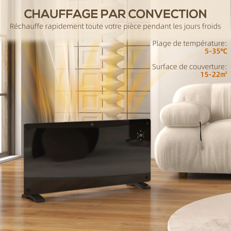 HOMCOM Radiateur électrique au sol ou mural 2000W affichage LED, minuterie 24 heures ou hebdomadaire, thermostat, télécommande