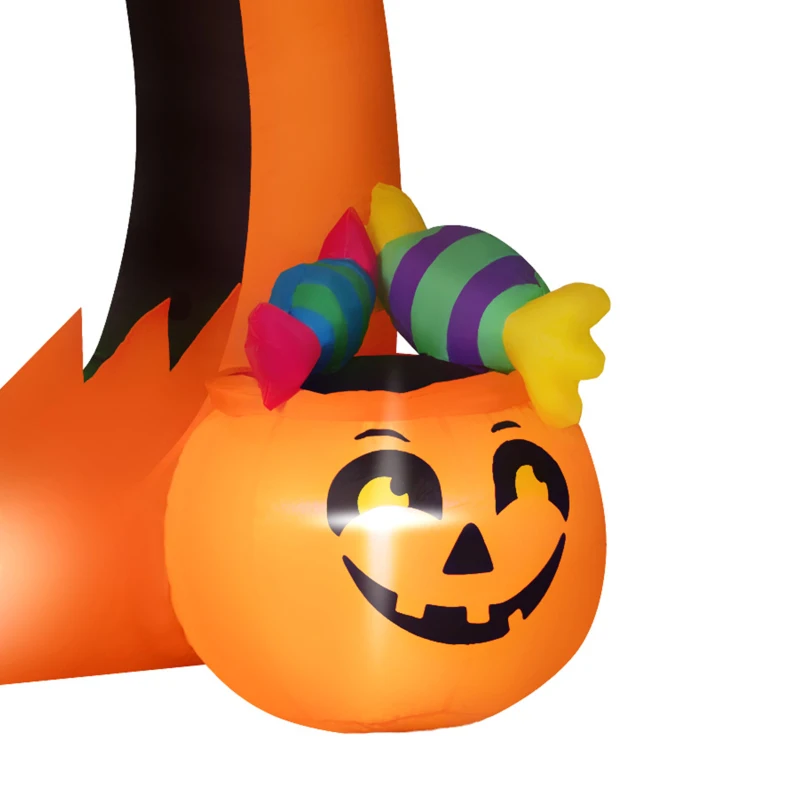 Outsunny Arche de citrouille gonflable d'Halloween 150 cm avec fantôme mignon décoration gonflable d'Halloween avec lumières LED
