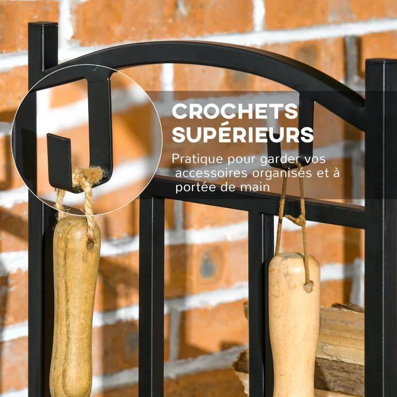 Outsunny Range bûches Porte-bûches range rack à bûches pour bois de cheminée modulable 4 crochets dim. 46 x 32 x 126 cm