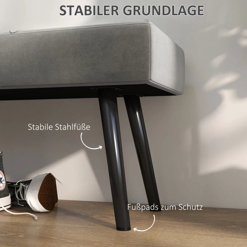 HOMCOM Sitzbank Polsterbank Bettbank, Samtoptik, 100 x 36 x 45 cm, Grau