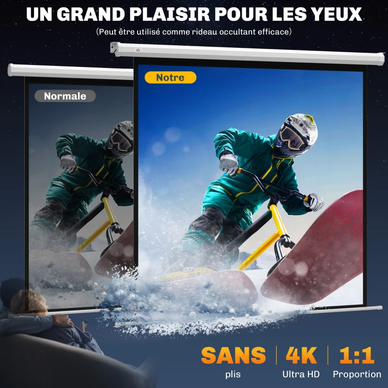 HOMCOM Écran de projection motorisé 85 pouces, 4K HD électrique, montage mural ou plafond, panneau de commande et télécommande