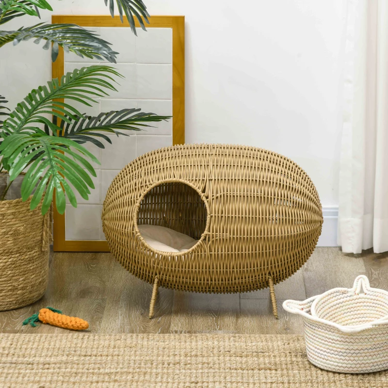 PawHut Panier chat lit surélevé cosy maisons et dômes niche grotte à chats grand confort dim. 55L x 36l x 42H cm coussin inclus