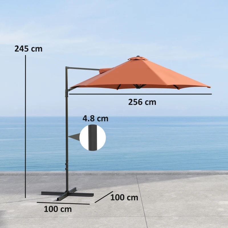 Outsunny 2.5m Rotating Cantilever Parasol - Orange