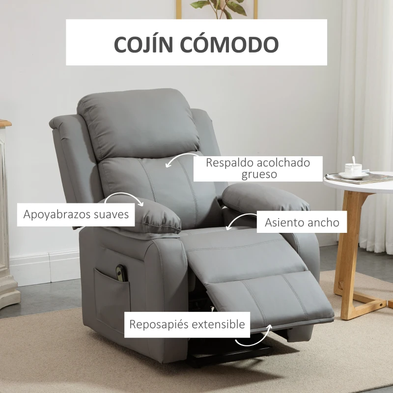 HOMCOM Sillón Relax Levanta Personas Sillón Elevador con Control Remoto Reclinación Eléctrica 160° Reposapiés 76x90x105 cm Gris