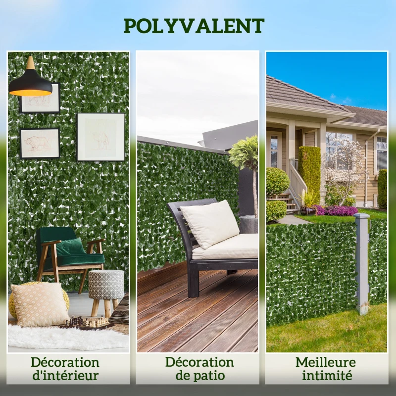 Outsunny Haie Artificiel Brise-Vue décoration Rouleau 3L x 1H m Feuillage réaliste Anti-UV Vert foncé