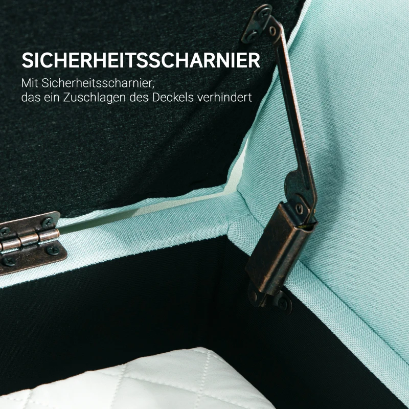 HOMCOM Sitzbank mit Stauraum, Polsterbank, belastbar bis 130 kg, Leinenoptik, Kautschukholz, 116 x 44 x 58 cm, Grün