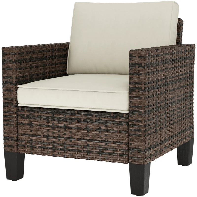 Outsunny Single Rattan Armchair, with Cushions - Brown