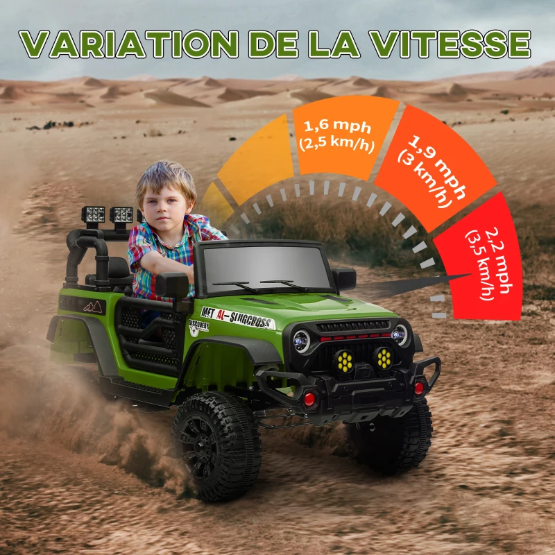 AIYAPLAY Buggy 4x4 voiture électrique enfant UTV avec télécommande 2.4Ghz 2 moteurs 12 V vert