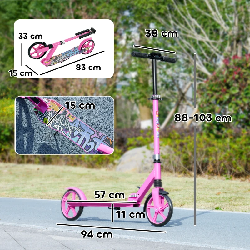 AIYAPLAY Foldable Kids Scooter with Adjustable Handlebar, 200mm Big Wheel, Rear Fender Brake, for Ages 6-12 Years, Pink