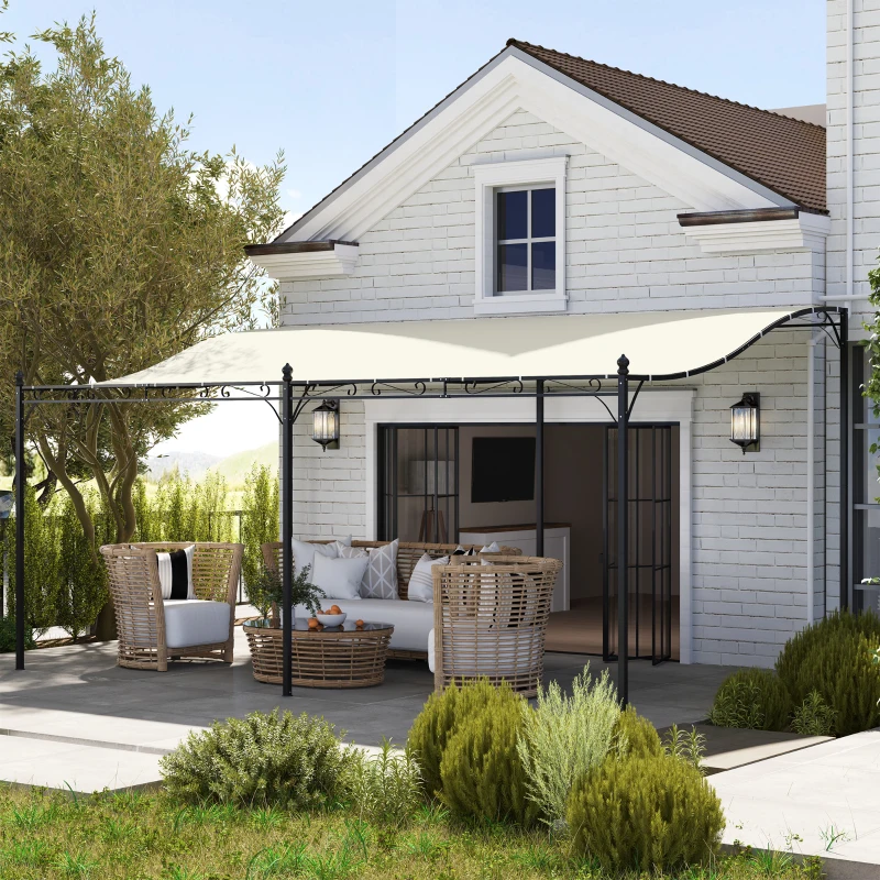 Outsunny 3 x 5 m Pergola, Flexibel Tuindak met Waterdichte Zeil en Metalen Frame, Schaduwplek, Crèmewit(m-2)