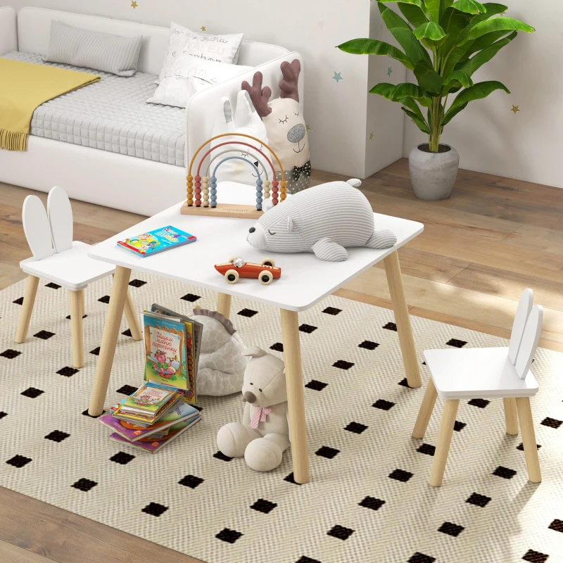 AIYAPLAY Ensemble table et 2 chaises enfant design scandinave motif oreille de lapin bois pin blanc