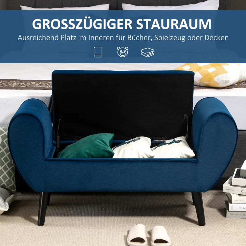 HOMCOM Polsterbank mit Stauraum und Armlehnen, Truhenbank für Flur, Schlafzimmer, Wohnzimmer, 118 x 42 x 66 cm, Dunkelblau