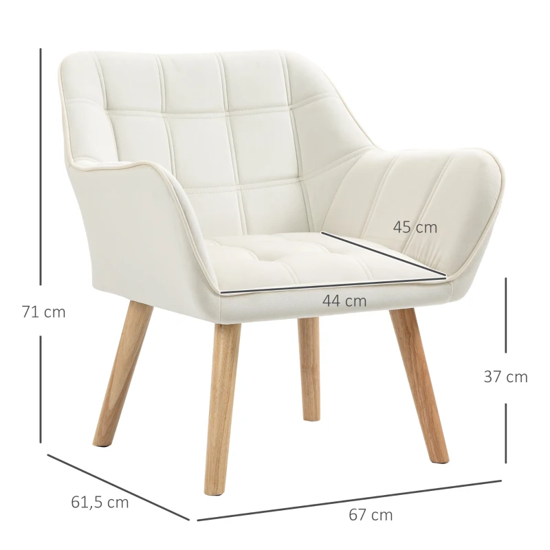 HOMCOM Polstersessel, Akzentsessel, Skandi Design, Samtoptik, bis 120 kg, Kautschukholzbeine, Creme