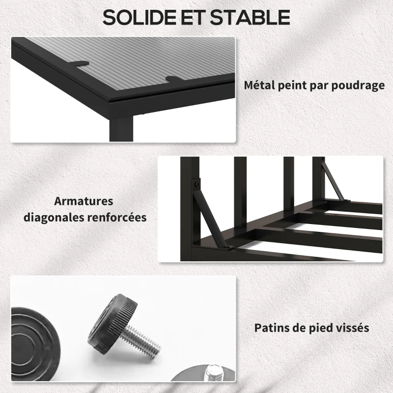 Outsunny Abri-bûches range-bûche extérieur charge maximale 2000 kg avec housse de protection imperméable 185 x 62 x 184 cm noir