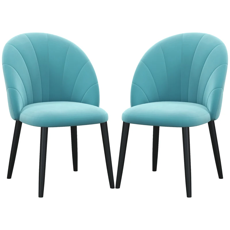 HOMCOM Set 2 Sedie da Salotto e Sala da Pranzo Imbottite, in Metallo e Tessuto Effetto Velluto Verde Chiaro, 52x54x79 cm