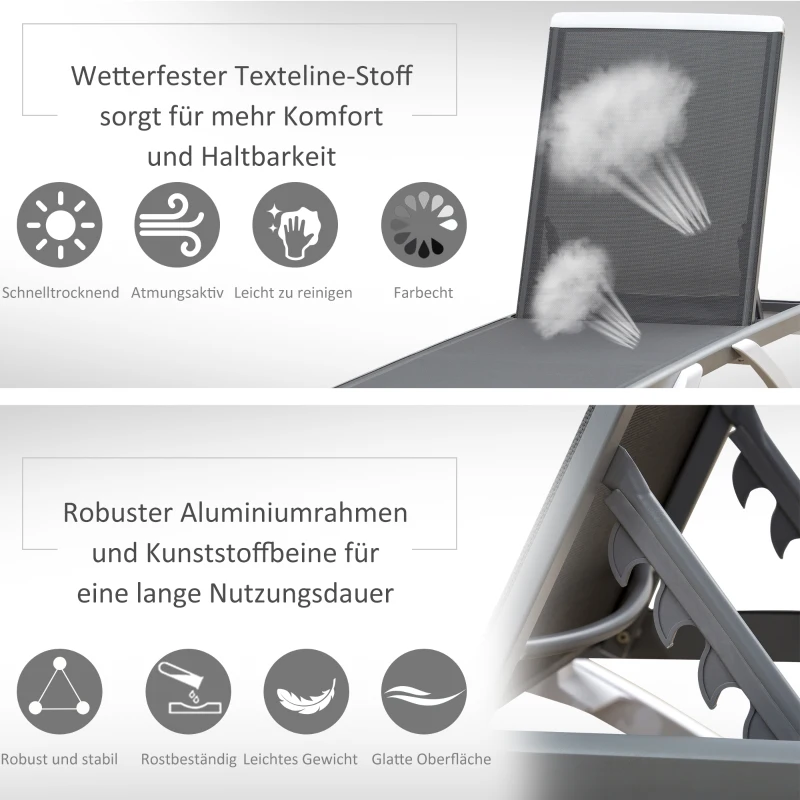 Outsunny Sonnenliege, Gartenliege, verstellbare Rückenlehne, Aluminium, Grau