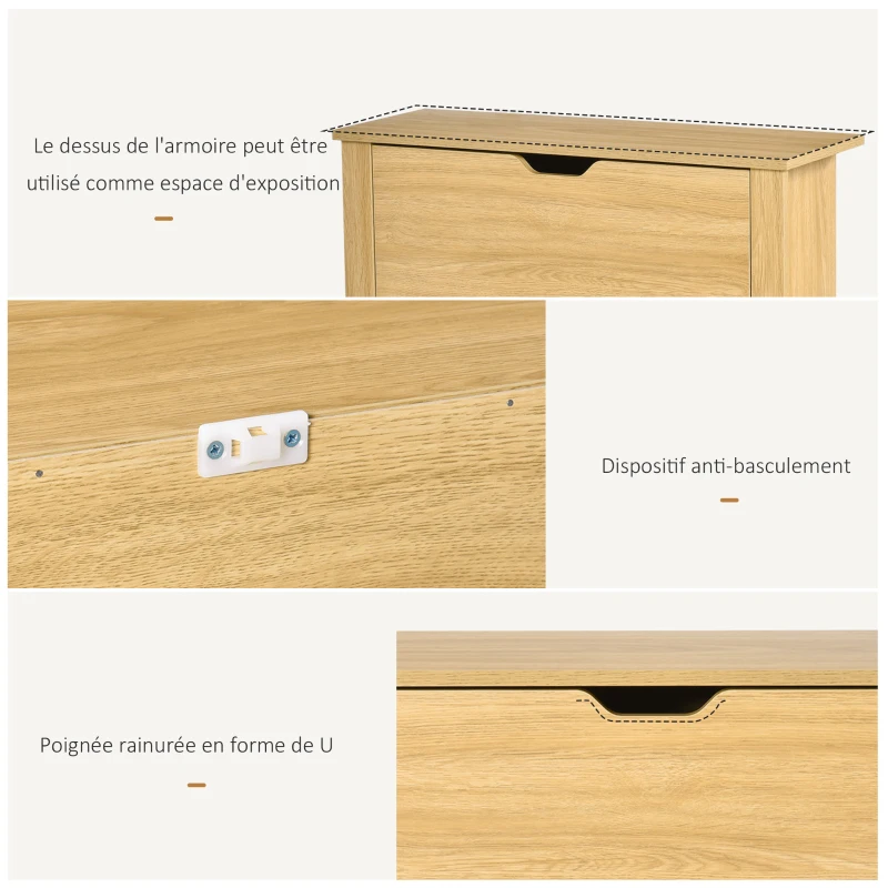 HOMCOM Meuble chaussure entrée, armoire à chaussures meuble d'entrée et couloir - 2 portes abattantes 2 compartiments