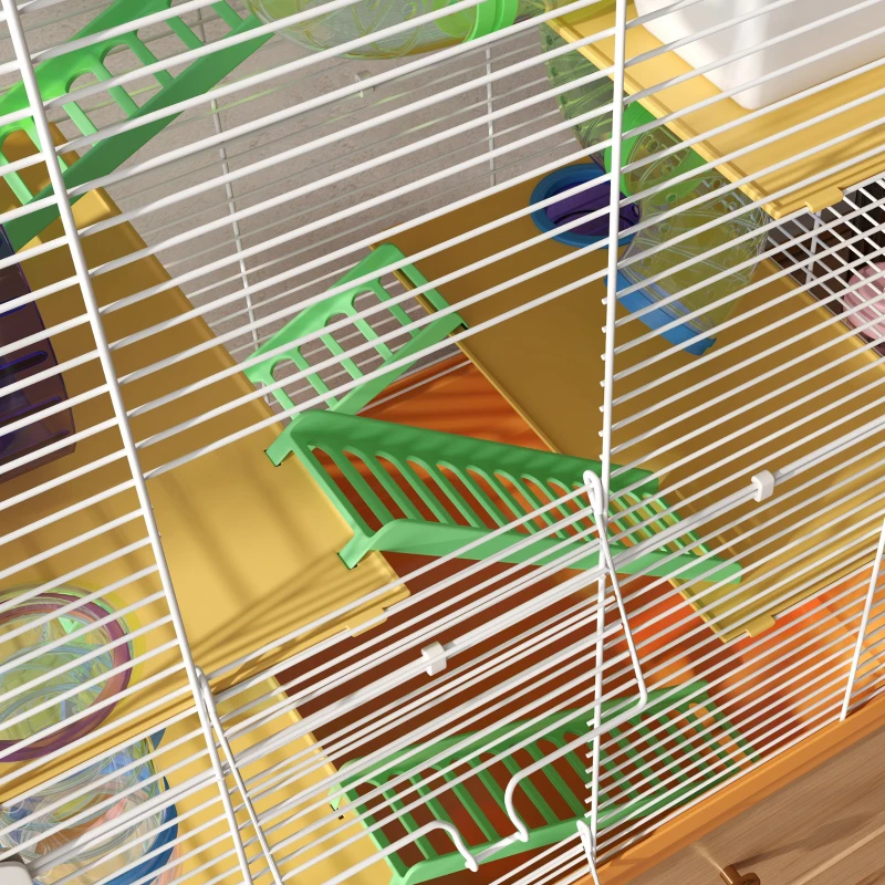 PawHut Cage pour hamster rongeur 4 étages avec tunnels mangeoire roue maison échelles dim. 46L x 30l x 58H cm orange(m-8)