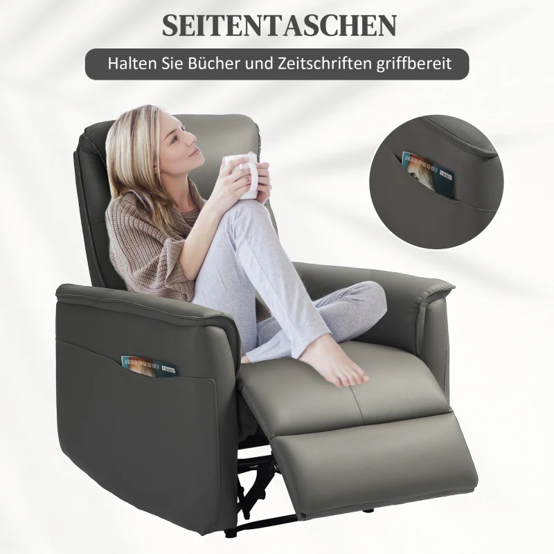 HOMCOM Fauteuil inclinable avec siège à ressorts ensachés et repose-pieds réglable, poches latérales, pour salon, chambre à coucher, Gris clair