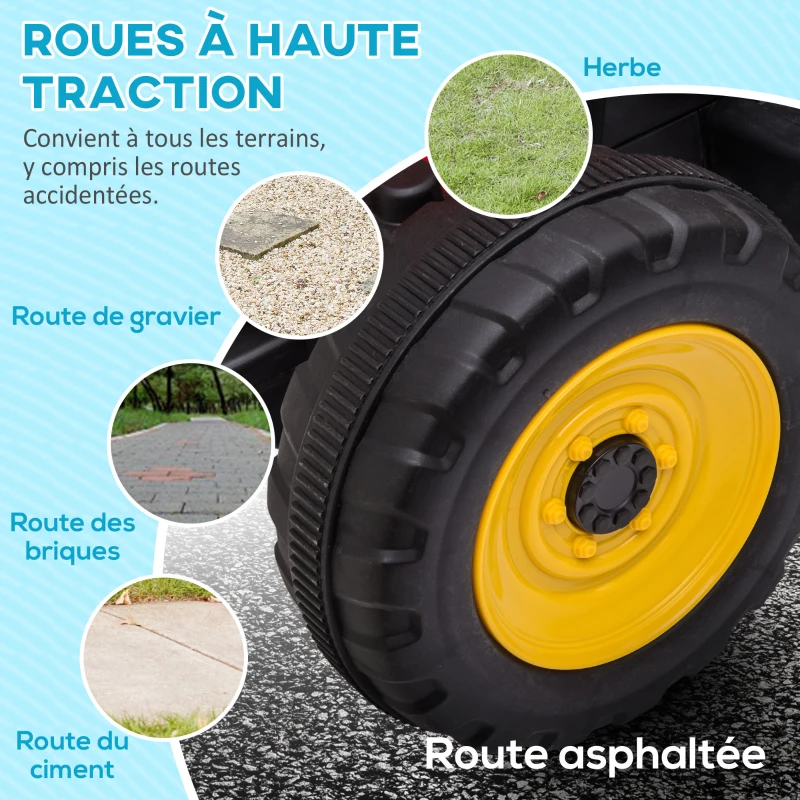 HOMCOM Tracteur électrique avec remorque amovible, pour enfants de 3 à 6 ans avec télécommande MP3 musique affichage lumières